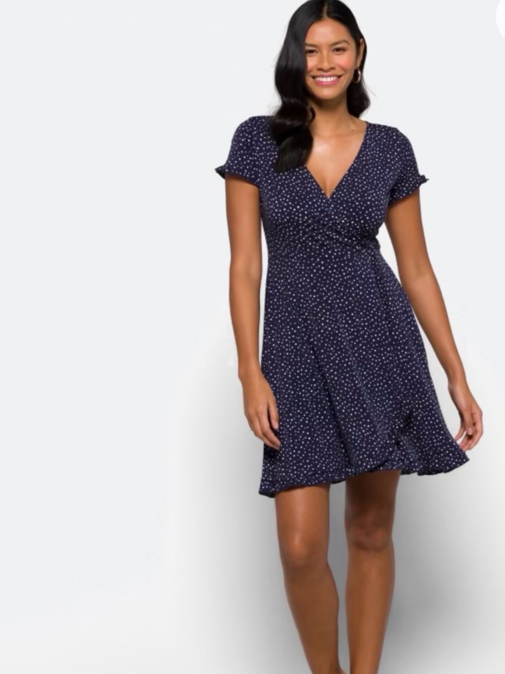 Kaileigh Navy and White Polka Dot Wrap Dress